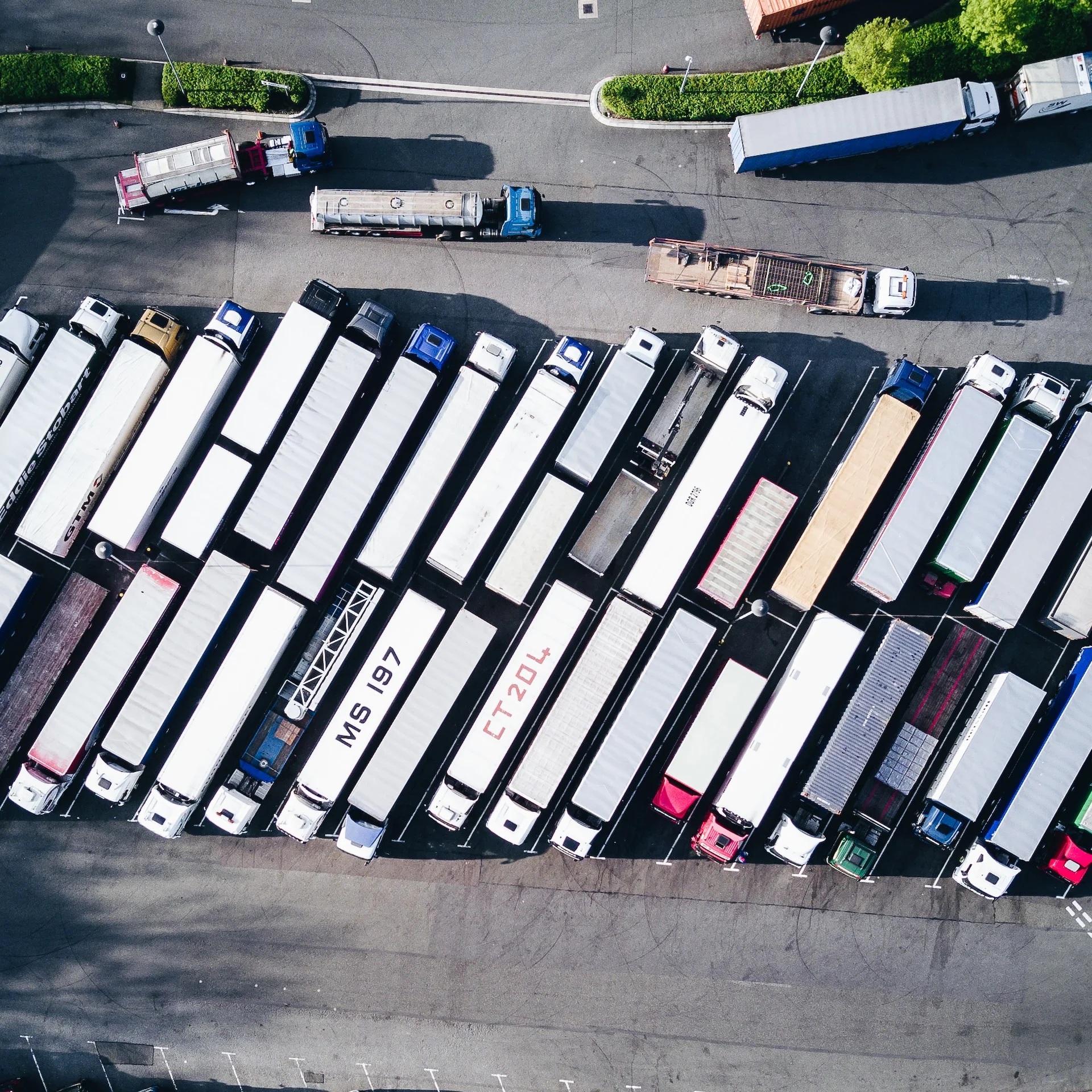 Several of our carriers in their trucks waiting at the port to carry their loads